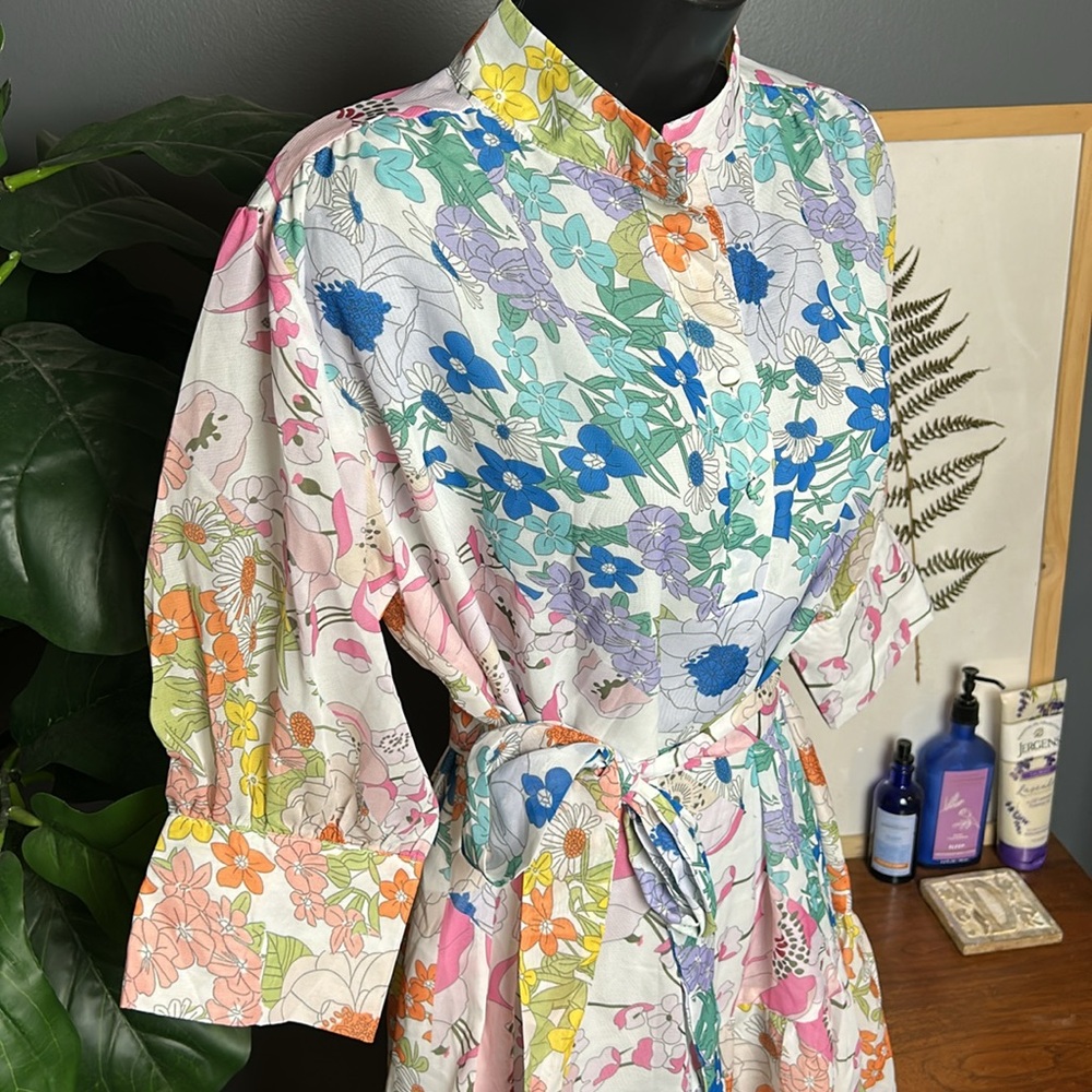 Floral Multicolor Mini Dress with belt oversized - Picture 5 of 6